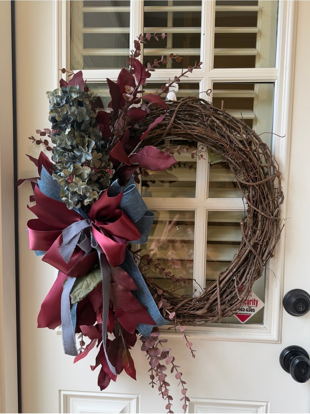 Burgundy and Blue Grapevine Holiday Wreath